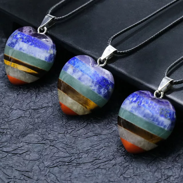 7 Chakra Natural Stone Pendant Necklace Healing Gemstone Energy Crystal Necklace