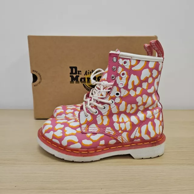 Dr Martens 1460 Leopard Soft Leather Candy Pink White Orange Ankle Boots Uk 4