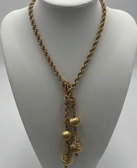 Vintage CHUNKY 1960's Monet Bolero Lariat Chain Necklace Gold Tone 32”