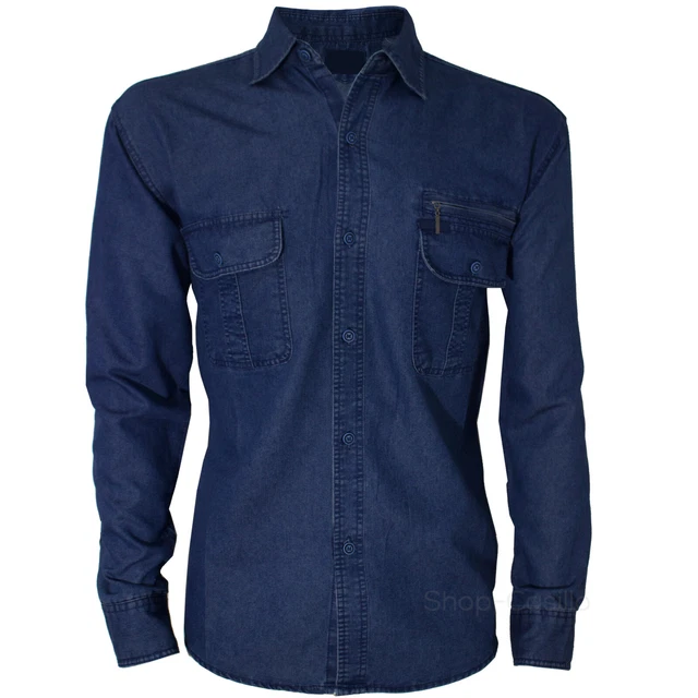 Camicia Jeans Uomo Slim Fit Nera 100% Cotone Camicie Denim Maniche - Foto 8