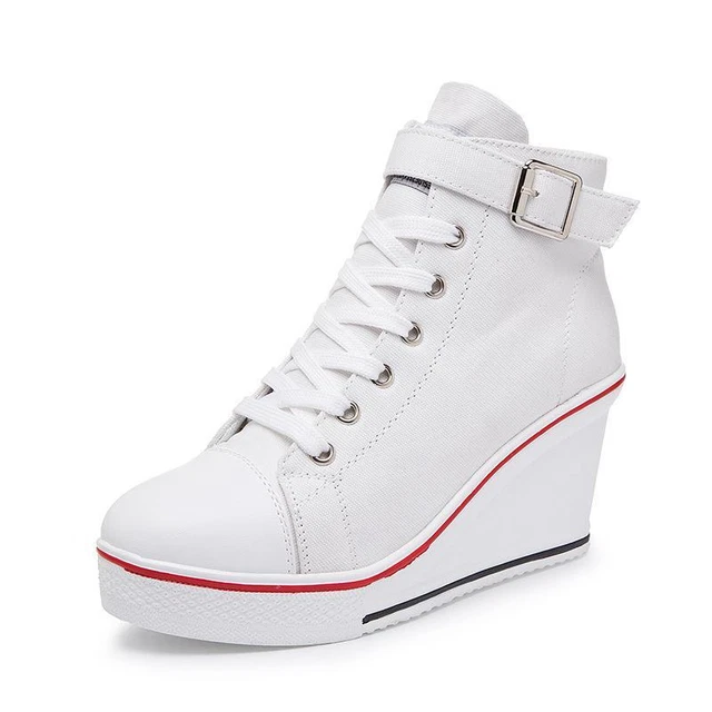 Lady's High Top Wedge Heel Sneakers Women Pumps Lace Up Sport Canvas Shoes New