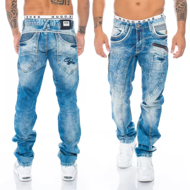 Cipo & Baxx Jeans Herren Regular Fit Dicke Nähte Hose 1150 Blau Freizeithose