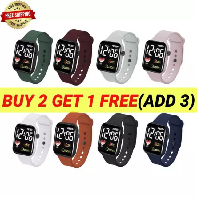 New LED Digital Screen Wrist Sport Watch For Men Women Unisex Boys Girls Kids UK