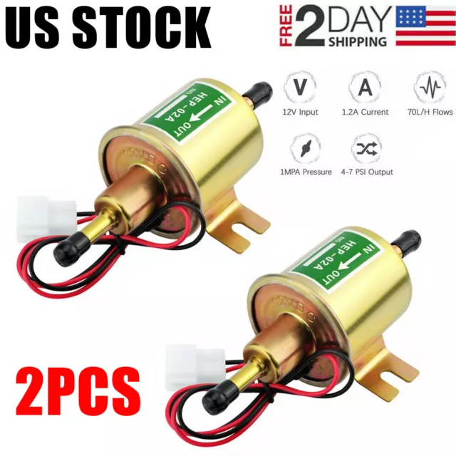 2 Packs 12V Electric Fuel Pump HEP-02A Universal Inline Low Pressure Gas Diesel