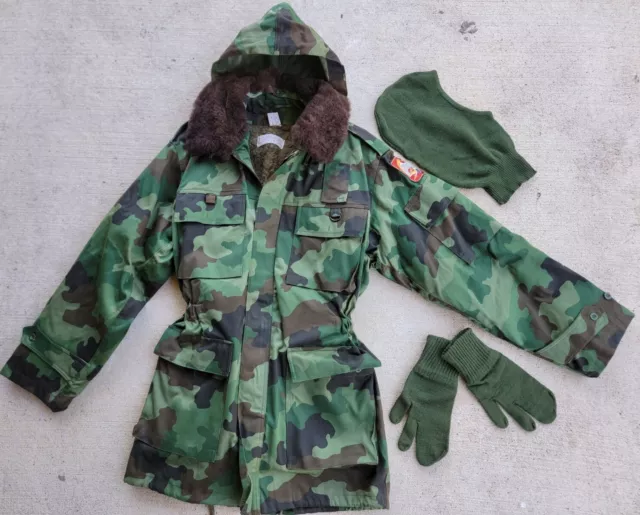 Serbian Yugo Military M93 camo field jacket  Camouflage hood gloves balaclava
