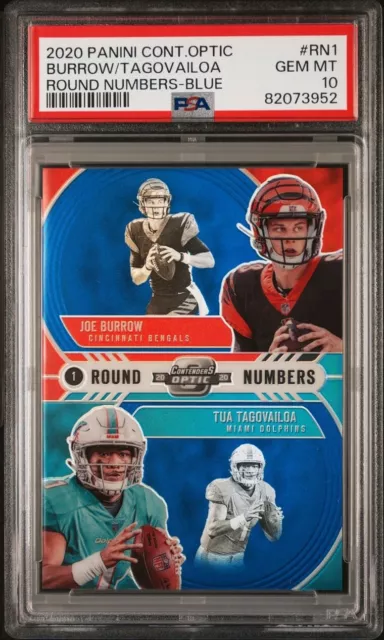 2020 Panini Contenders Optic Joe Burrow Tua Tagovailoa Blue Prizm /99 RC PSA 10