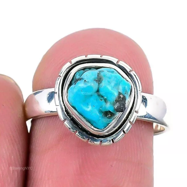 Natural Tibetan Turquoise Gemstone Statement Ring Size 7.5 925 Sterling Silver