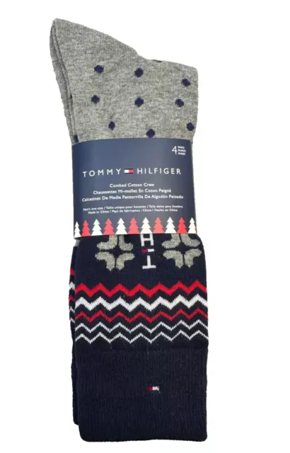 TOMMY HILFIGER Mens Crew Dress Socks 3 Pack Navy Gray Assorted NWT