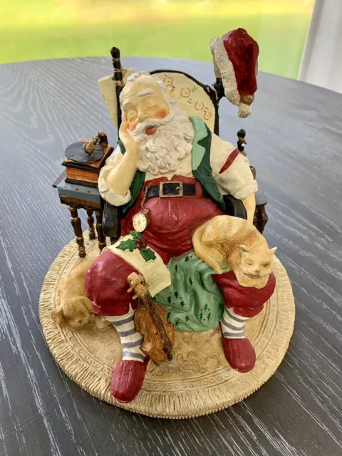 Santa Claus Sleeping In Chair With Cat Dog Napping Asleep Figure Statue