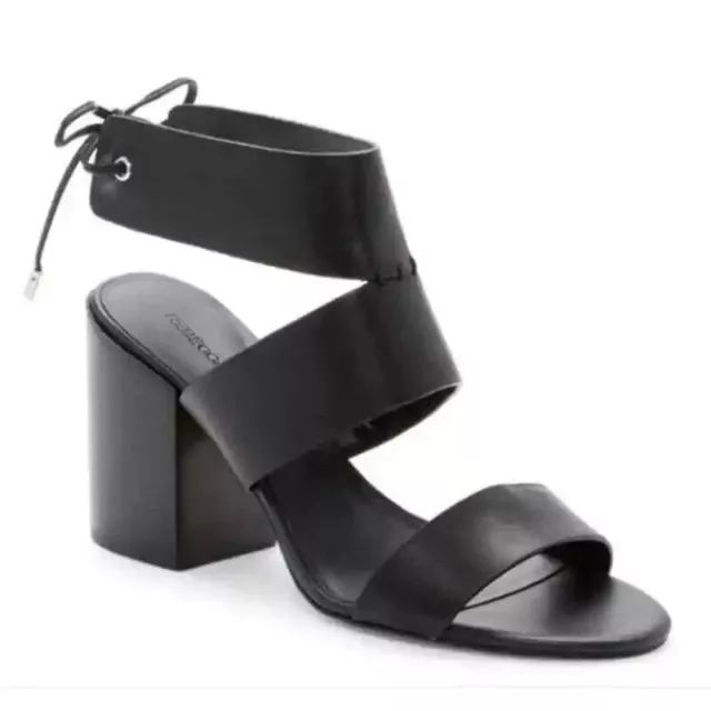 REBECCA MINKOFF Christy Block Heel Wrap Around Ties Black Leather Sandals 8 PRC 2