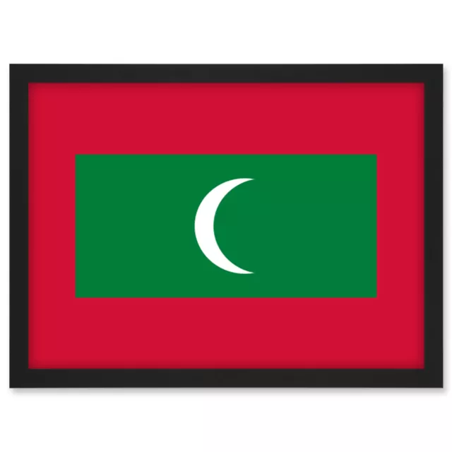 Malediven Nationalflagge Weltflaggen Land Poster gerahmt Kunst Bild Druck A3