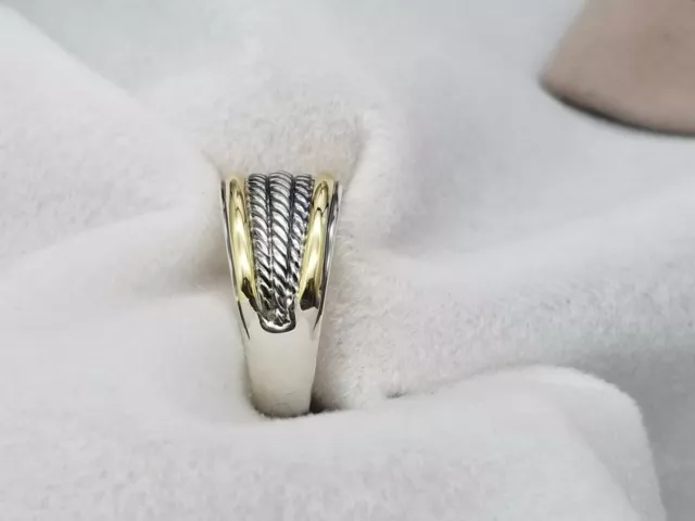 David Yurman Women's Two-Tone Cable Band Ring Silver and 18k Gold Size 8 3
