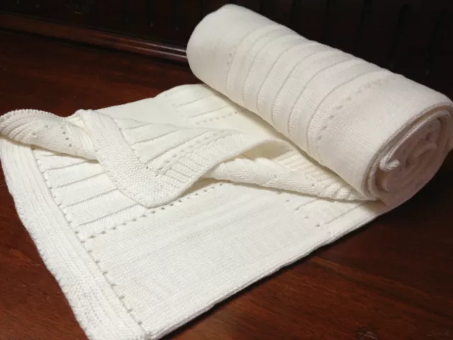 BNWT Rochdale Boutique 100% Pure Cotton Knitted Baby Blanket -Shawl Natural Knit