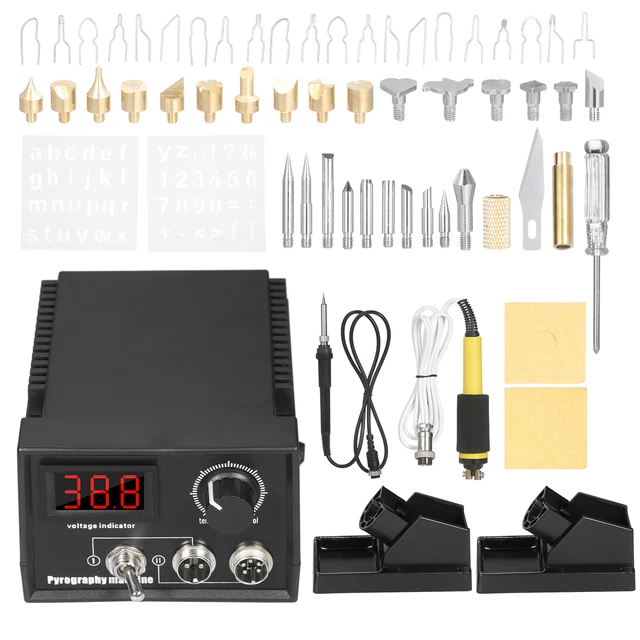 Kit de máquina de pirografía de 60W procesamiento de madera pintura contra incendios y 21 puntas de combustión T2W0