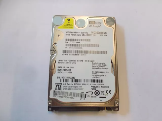 WD Scorpio - WD2500BEVS - 22UST0 - 250GB - 6,35 cm (2,5" )- SATA, #SU- 318