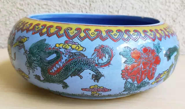 Antique Large Chinese Enamel Bowl, Oriental Chinese Enamel bowl , Decorative Or