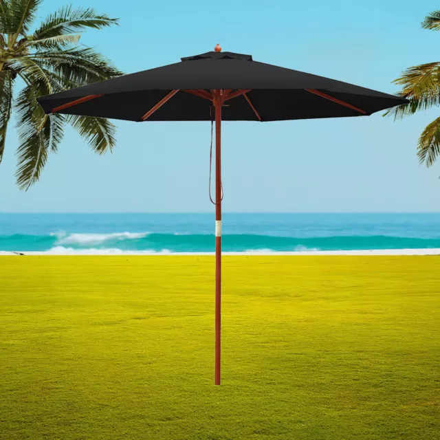 Instahut Umbrella Outdoor Pole Umbrellas Stand Sun Beach Garden Deck Black 2.7M