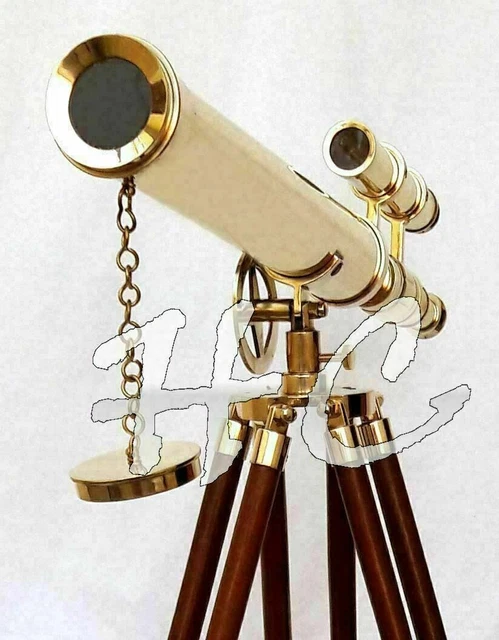 18" Brass Marine Nautical Double Barrel Telescope Navy With Wooden Tripod Stand.
