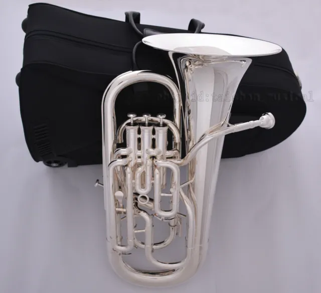 Professional Silver Plated Compensating System Euphonium W/ Trigger & Pro Case 2