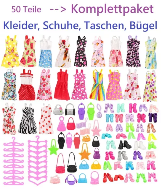 Kleidung Kleider Kleid Set Schuhe Stiefel Tasche für Barbie Puppe 50 Teile
