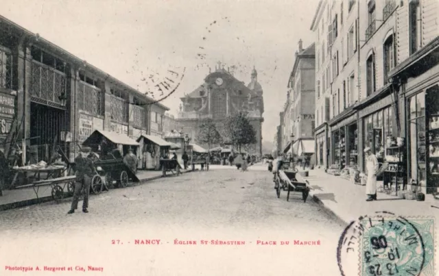 54 Cpa Animee Precurseurs 1905 Nancy Eglise St Sebastien Place Du Marche