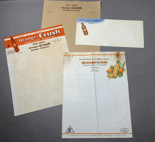 Vintage Seal Rock Beverages Orange Crush Soda Letter or Billheads Lot Saco Maine