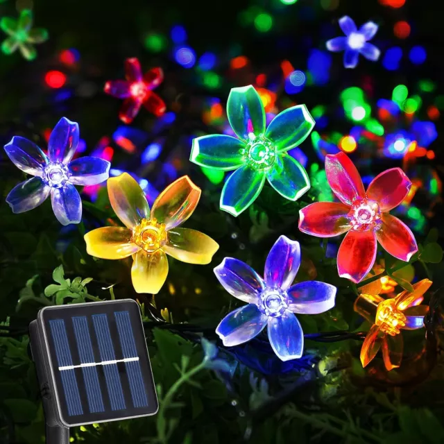 Solar Flower String Lights Outdoor Waterproof 50 LED Fairy Light Christmas Decor