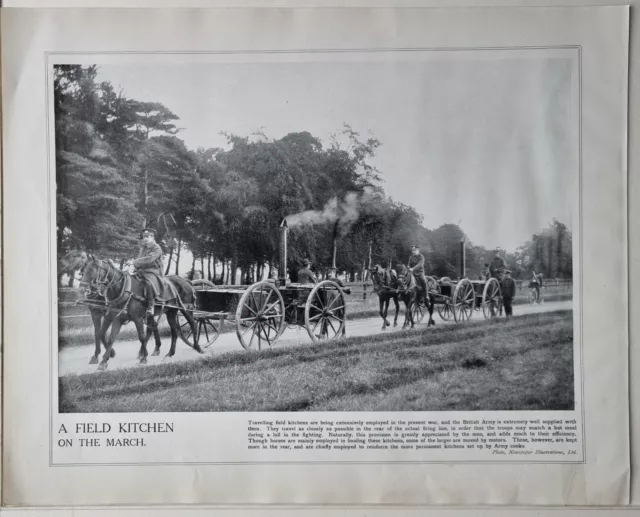 1915 Ww1 Print & Text British Army Cooks Field Kitchen On The March