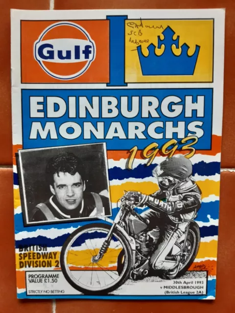 EDINBURGH vs MIDDLESBROUGH SPEEDWAY PROGRAMME 30/04/1993 (VERY GOOD CONDITION)