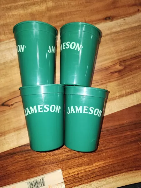 (4) Jameson Irish whiskey Green Stadium cups (12oz) plastic Cups patio picnic