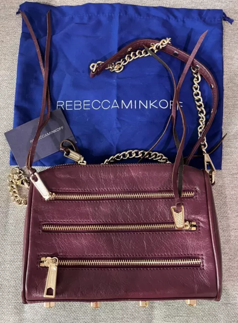 Rebecca Minkoff Burgundy Mini Zip Rocker Leather Crossbody Bag with Dust Bag