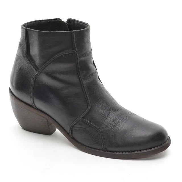 Womens LD Tuttle Patch Ankle Boots 37.5 / 7.5 Black Leather Heels Booties Shoes