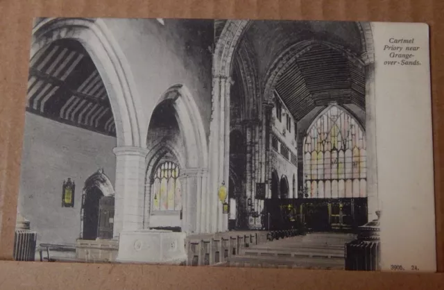 Postcard Cartmel Priory near Grange over Sands tinted card unposted