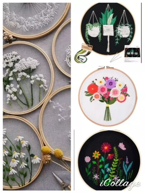 DIY Embroidery Kit Sewing Cross Stitch Needlepoint Craft Organza Flowers Hoop.