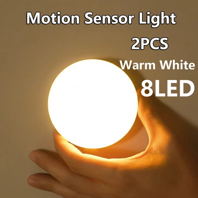 WIRELESS 8LED MOTION Sensor Light PIR USB Cabinet Warm White Night Lamp ...