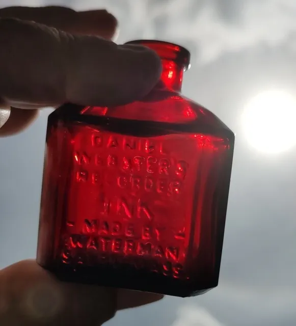 Vintage Wheaton NJ Red Glass Daniel Websters Waterman Fountain Pen Ink Bottle
