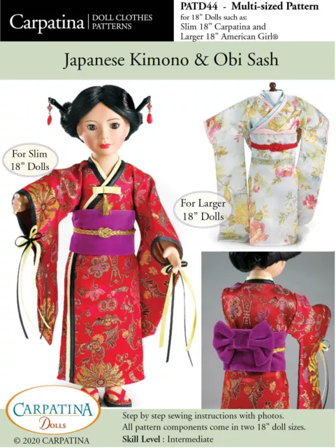 Japanese Kimono PDF Pattern Sized for 18" American Girl  & 18" Carpatina Dolls