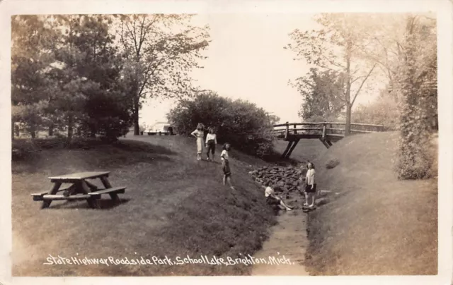 RPPC Brighton MI Michigan Livingston County School Lake Dr Photo Vtg Postcard Y8