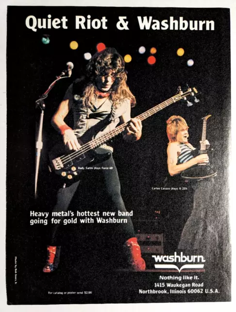 Quiet Riot / Rudy Sarzo & Carlos Cavazo / Washburn Guitars Magazine Print Ad