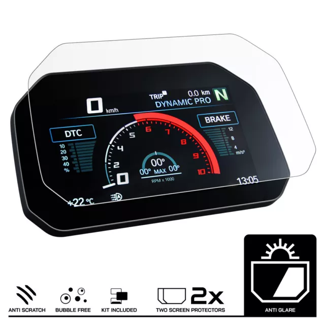 2 x BMW R1250GS R1300GS Connectivity Dashboard Screen Protectors: Anti Glare