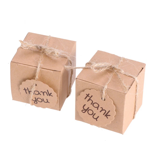 50 Scatoline Bomboniera In Cartone Kraft A Forma Di Cubo | Tema Principe/Corona | Con Spago In Iuta | Per Baby Shower, Compleanni, Battesimo (Blu)