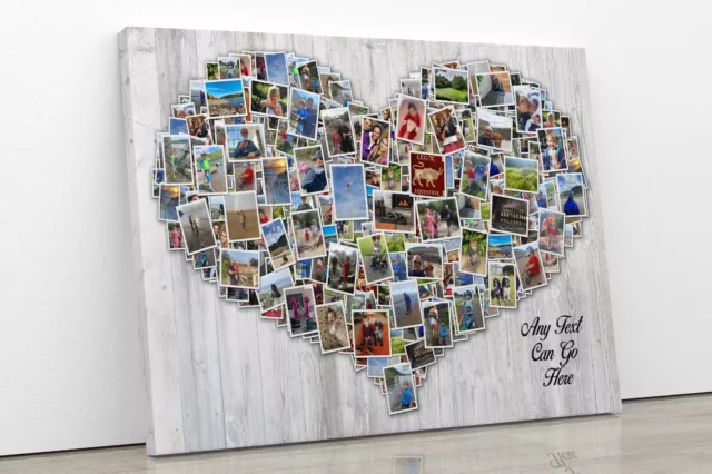 Heart Canvas Collage Personalised Photo Frame Picture Art Print Birthday Gift