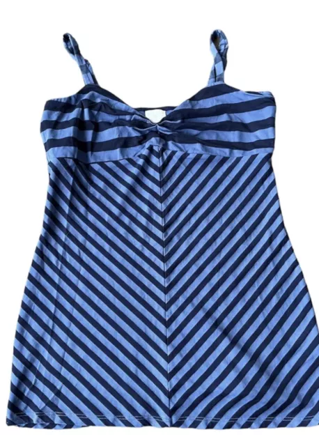 Anthropologie Ella Moss Ruched Striped Tank Top Shirt Blouse, Blue, Size Medium