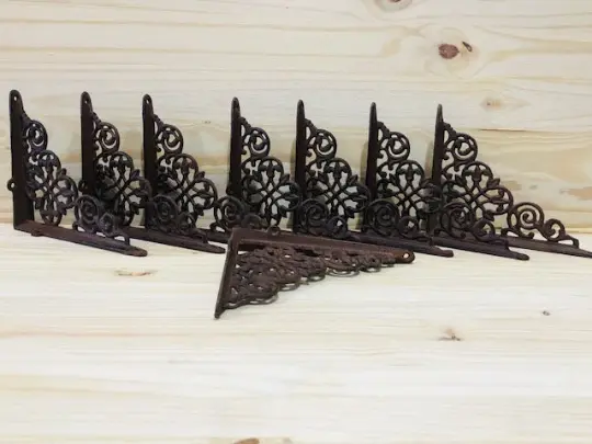 8 Cast Iron Shelf Brackets New Old Style Rustic 7.5" x 6.25" Corbels Book Wall