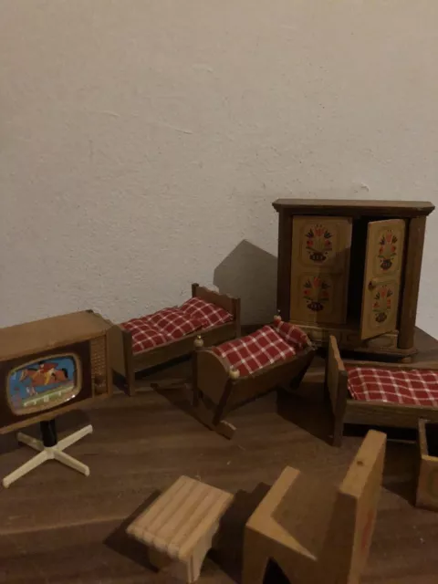 Puppen Möbel Antik Vintage Holz Spielzeug Alt