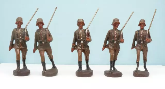 WW1 WW2  lot 5 soldats wehrmacht  Elastolin composition plâtre no lineol