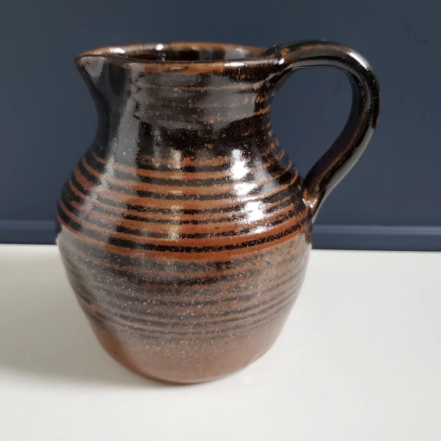 Pichet Pot à Lait En Grès Vernissé Vert, Style Campagne, Fait En France, Neuf à Nettoyer