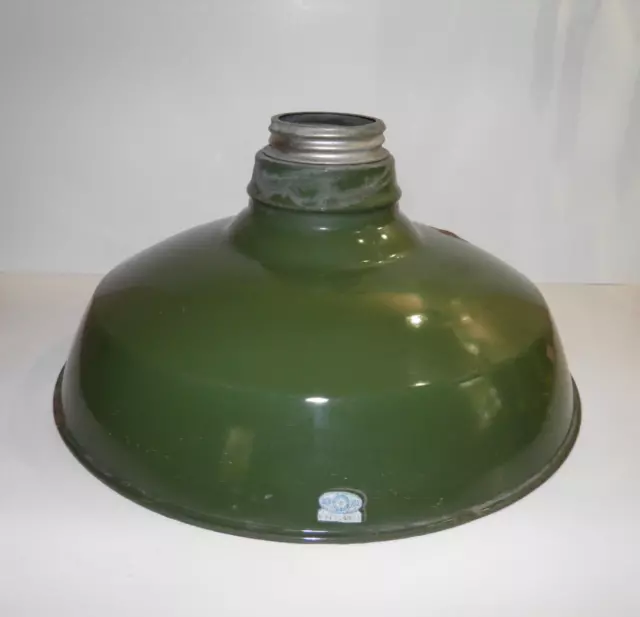 Vintage, Industrial, Porcelain Green Enamel, Gas station Barn light shade. 16" D