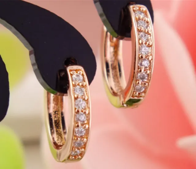 Rose Gold Plated CZ Huggie Hoop Small Earrings Women Girl 2Pcs