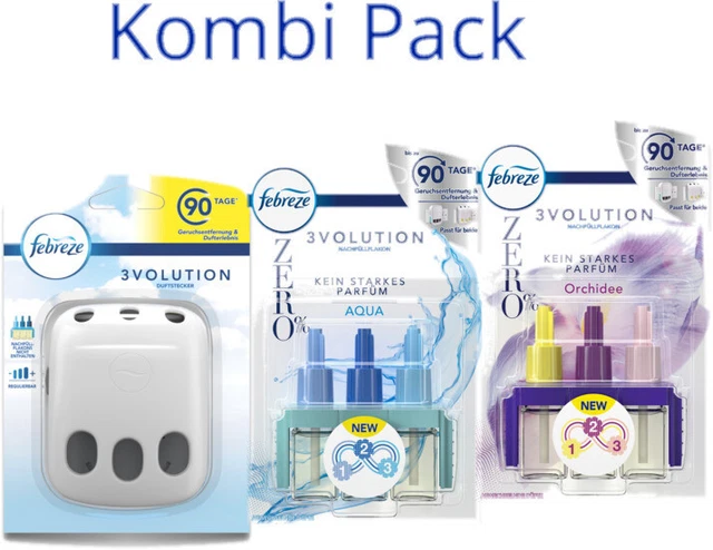 SET Febreze 3Volution 2x flacone profumato e dispositivo - Zero%Aqua Zero%Orchidea